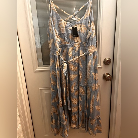 25% off listed price.Plus size summer dress. Pretty light blue w/feather design. - Picture 3 of 4